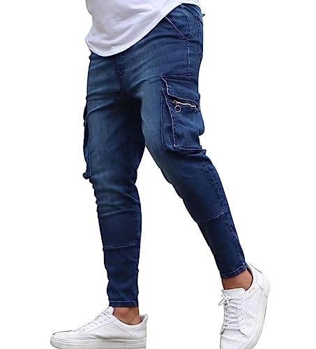 [Ｆ ｆａｓｎｌｉｄｏ] デニムパンツ メンズ スキニージーンズ カーゴパンツ ストレッチ 大きいサイズ M-3XL ボタン付き コットン 春夏秋 カッコいい (ブルー, L)の商品画像（Amazon）