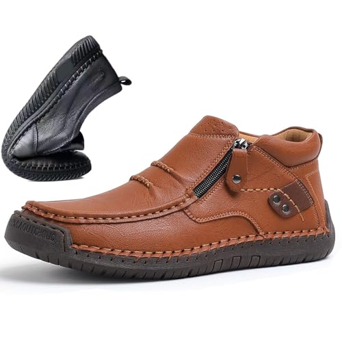 Herren-Fahrstiefel, handgefertigte Slip-On-Fahrstiefel aus hochwertigem Leder für Herren, ideal für Reisen und Outdoor-Aktivitäten (Light brown,44)