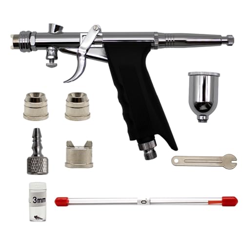 Image of Uouteo Airbrush Kit, Airbrush Trigger Gun with 0.3mm /0.5mm Fan Spray Cap /Needles /Nozzles Sets, 15 CC Cup for Painting Model Nails Cake Makeup