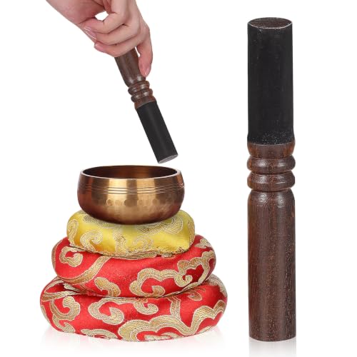 Almohadilla para cuenco tibetano con dise&ntilde;o elegante y mazo de madera