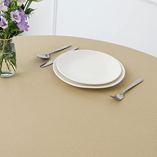 Image of maxmill Round Textured Tablecloth Spill-Proof Wrinkle Free Soft Jacquard Table Cloth for Circular Table Cover, for Dining Room Buffet Banquet Parties Holiday Dinner, 70 Inch Beige