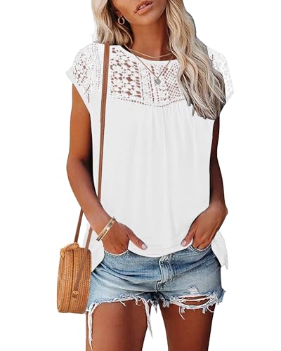 AUSELILY Women's Summer Tops Casual Short Cap Sleeve Crewneck Lace Trim Ladies T Shirts 2025 Trendy