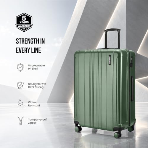 Image of HRX Force 2-Piece Luggage Set (Cabin + Medium) Dark Green Polycarbonate Hard Shell Suitcase Set - Premium Travel Trolley Bags with 8 Spinner Wheels, Number Lock & Water Resistant Body