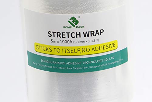 4 Pack Industrial Mini Clear Stretch Wrap With Handle 5" 1000Ft 80 Gauge For Pallet Wrap, Durable Self-Adhering Plastic Wrap For Packing, Moving, Heavy Duty, Bomei Pack #TOP1