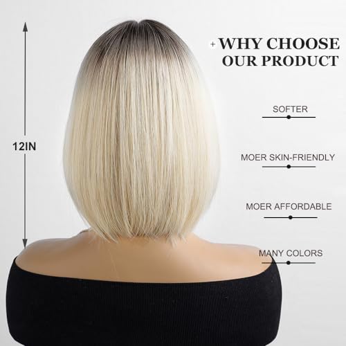 Esmee Short Straight Ombre Blonde Natural Bob Wigs With Bangs Shoulder Length Wig Synthetic Cosplay Wigs for Women - Image 4