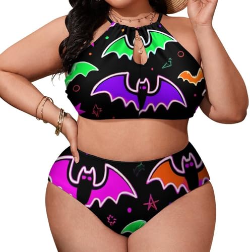 Women Bikini Sets Two Pieces High Neck Cutout Swimsuit High Waisted Plus Size Bathing Suit