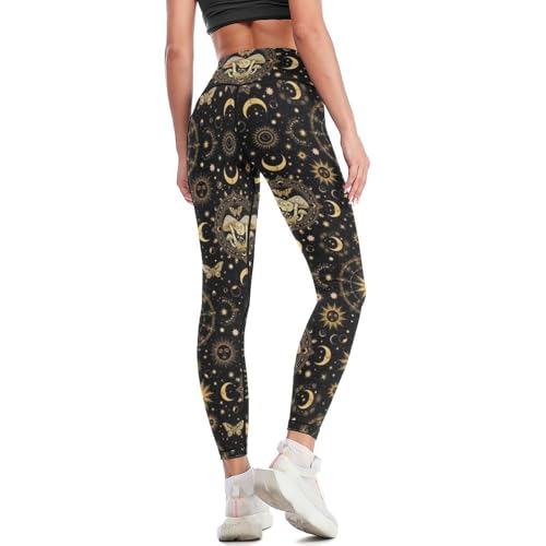 High Waisted Leggings for Women Cycling Workout Yoga Pants (Gothic Witchy Moth Sun Moon Mushroom)