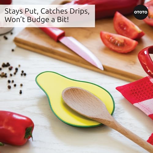 Image of OTOTO Avocado Spoon Rest for Stove Top - Silicone Spoon Rest for Kitchen Counter, for Ladles, Tongs, Spatula Funny Cool Cute Kitchen Gifts Gadgets Accessories