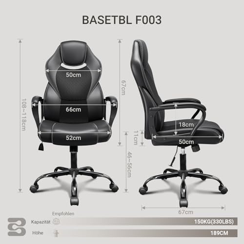 BASETBL Bürostuhl Chefsessel 150kg Schreibtischstuhl, Bürosessel Office Chair Gaming Stuhl...