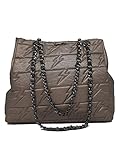  Lya-Klo Damen Tasche aus hochwertigem Kunstleder - Shopper weich mit Kettengurt - Reißverschluss, Braun - bronze - Größe: Large