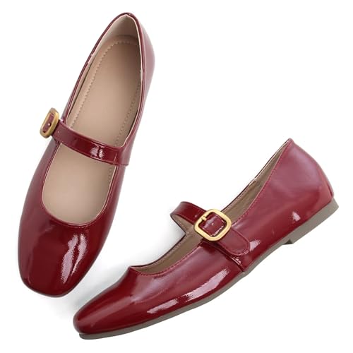 Image of TN TANGNEST Leather Flats for Women Comfortable Square Toe Slip On Flats Soft Work Flats Retro Mary Jane Flats