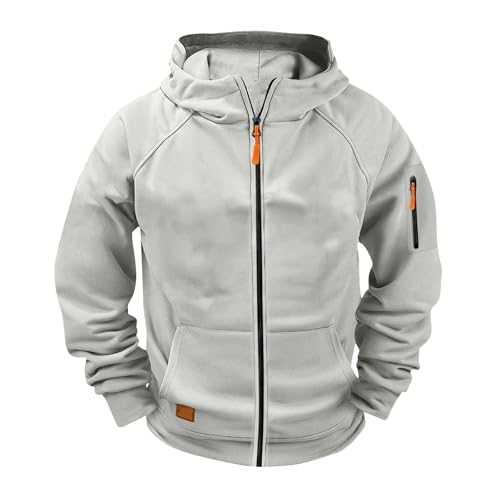 Sudadera con capucha para niños y niñas, con cremallera, múltiples bolsillos y puños acanalados, unisex, forro polar, clásica, sudadera con capucha, ropa deportiva casual, Ceniciento claro, 120