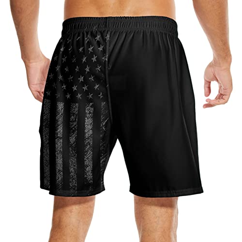 Black American Flag Men's Swim Trunks With Compression Liner Bathing Suits Mens Board Shorts With Boxer Brief Liner 7 Inch #TOP2