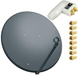 Premium X Satelliten-Komplettanlage 100cm Satellitenschüssel Anthrazit Antenne Quad LNB F-Stecker, SAT bis 4 Teilnehmer/Receiver