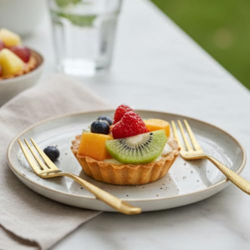 Image of Aurum Gold French Style Silverware | 5-Piece Hammered Fruit Fork Set | Premium 18 /10 Stainless Steel Flatware | Elegant & Durable Cutlery for Home, Restaurants & Gifting