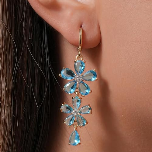 Vuskdtei18K Gold Plated Flower Dangle Earrings for Women, Hypoallergenic Cubic Zirconia Earrings, Elegant Chandelier Drop Earrings, Statement Jewelry Gifts Fashion4