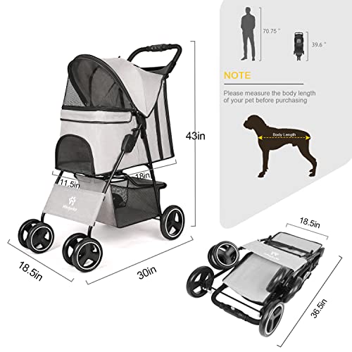 Pet Dog Stroller, Four Wheels Cat Dog Stroller With Storage Basket, Handle 360° Front Wheel Rear Wheel With Brake For Small Medium Dogs Cats Travel Folding Carrier Stroller (Grey) #TOP1