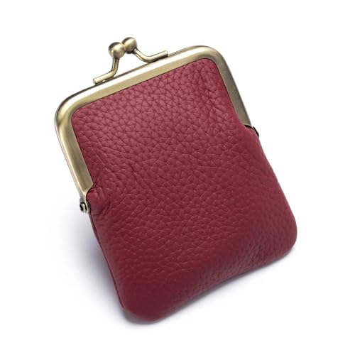 Billetera retro delgada en piel legítima burgundy con acabados de alta costura