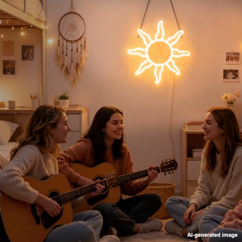 Image of Attivolife Sun Goddess Neon Sign, Dimmable Sun and Moon LED Light, Sunflower Eye Boho Aesthetic Wall Decor, USB Powered Tribal Art Lamp for Bedroom Living Room Dorm Women Boho Lovers Gift 11.8 inchx11.8 inch