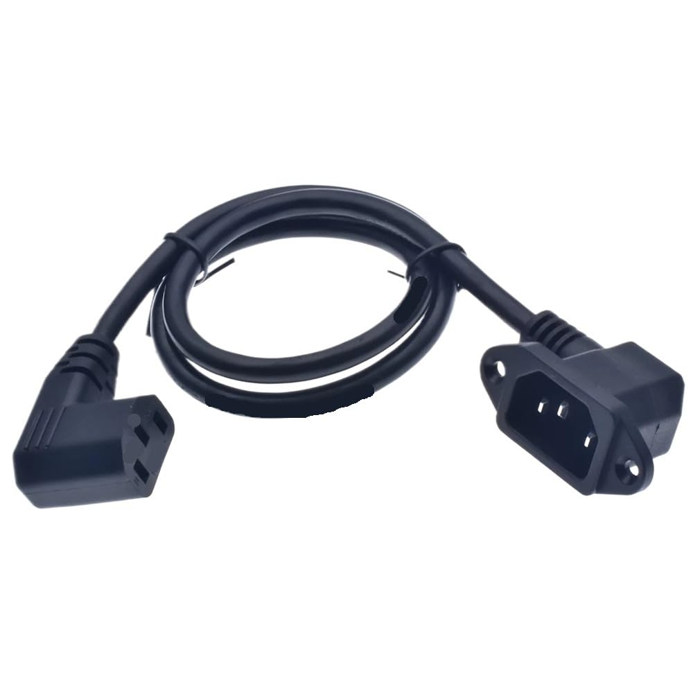 Hongpan Przedłużacz IEC320 C14 do C13, C14 z otworami do śrub kątowych i C13 lewy kąt krótki, długość 30 cm/60 cm