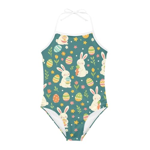 Image of KiuLoam Orange Pink Tropical Leaf Girls One Piece Swimsuit Quick Dry Beach Swim Bathing Suit for 3-8 Years Little Girls