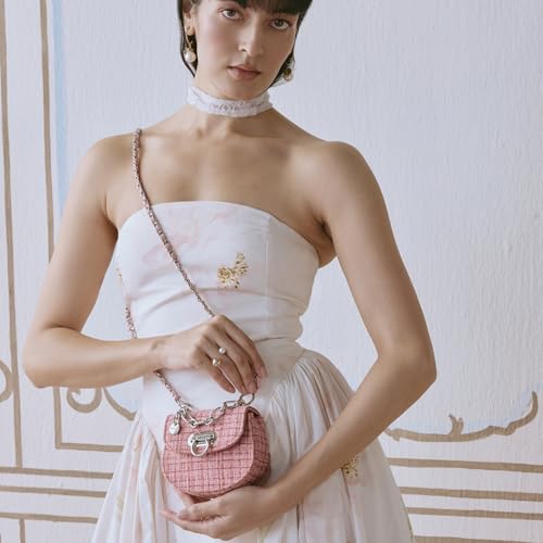 Image of Miraggio Fate Micro Crossbody Bag For Women | Tweed Texture Mini Sling Bags With Detachable Chain | Gift Items For Women