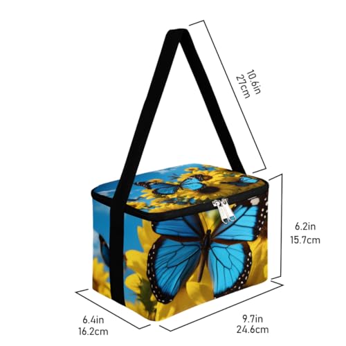 GzLeyigou Lunch Bags for Women Men 9 Cans,Blue Butterfly Hot & Cold Food Delivery Bag Insulated Grocery Bag Insulated Lunch Box Sunflowers Cooler Bag for Office Work Picnic Beach