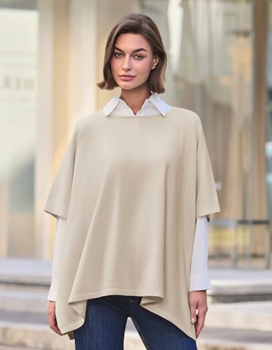 Image of PULI Women's Pullover Poncho Sweater Oversized Loose Fit Soft Shawl Layering Tops for Office Travel Daily Wear,Fall Winter