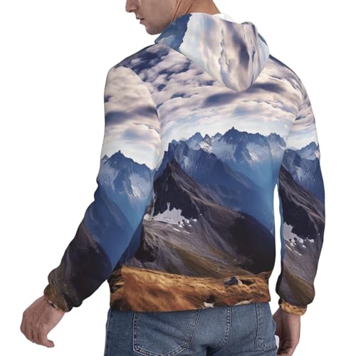 Men's Fleece Pullover Hoodie Long Sleeve Hooded Alps Panorama Sweatshirt Casual Shirts With Pockets Large Black4