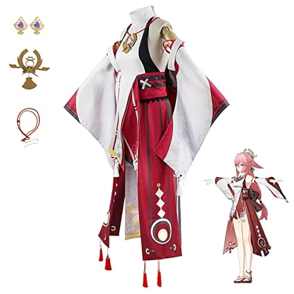 BAIHAO Genshin Impact Yae Miko Cosplay Kostuum Guuji Yae Fancy Outfits Volledige Set Unifrom Jurk Kostuums Hoofddeksels Amulet Guuji Yae Game Suits