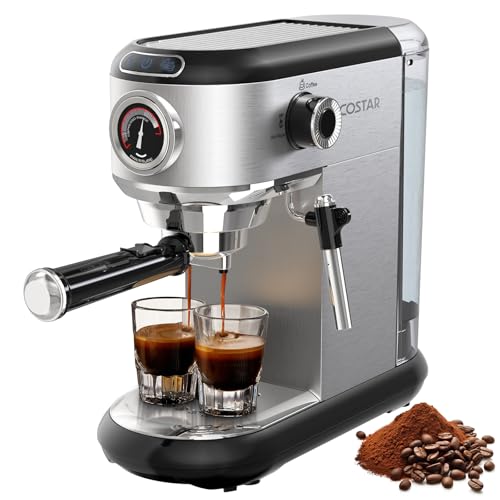 COSTAR 20 Bar Espresso Coffee Machine with Steam Wand, Stainless Steel, 1450W Quick Heating Coffee Maker Machine for Home, Pressure Indicator, Compact...