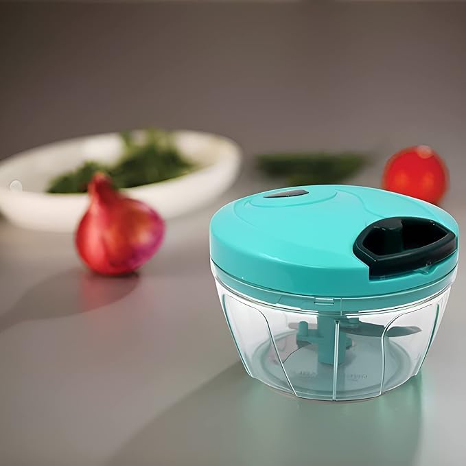 Image of DHRUMIT New Vegetable Chopper for Kitchen Use - Plastic | Vegetable Hand-Pull Food Chopper with 3 Stainless Steel Blades | Onion Chopper | Compact, Durable & BPA-Free(Green 500-Ml)