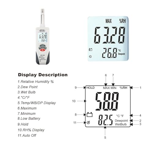 Image of LABART Digital Hygro-Thermometer hygrometer Psychrometer | Humidity, Temperature & Dew Point Meter (0-100% RH, -30C~100C) | Lab Grade with Certificate