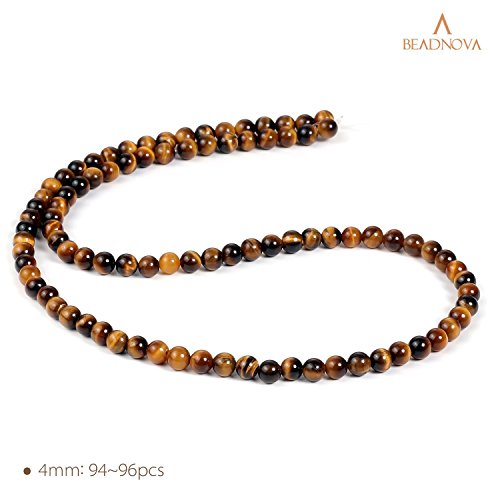 Image of BEADNOVA Yellow Tiger Eye Beads Natural Crystal Beads Stone Gemstone Round Loose Energy Healing with Crystal Stretch Cord for Jewelry Making (4mm, 90-92pcs)
