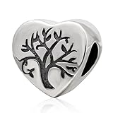 Family Tree Charm 925 Sterling Silver Heart Beads fit DIY Charm Bracelet & Necklace