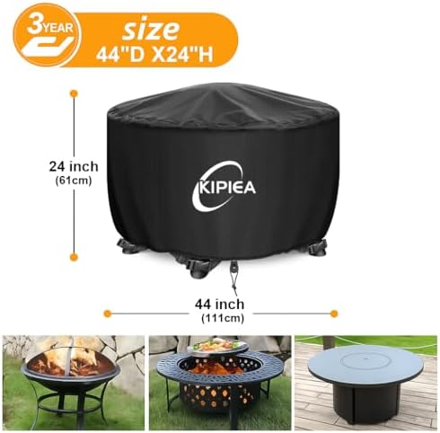 Kipiea Fire Pit Covers Round Outdoor Waterproof Fire Bowl Cover for 22-44 inch Round Firepit, Anti UV No Fading - Black (44"D x 24" H) - 1