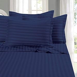 Elegant Comfort Best, Softest, Coziest 6-Piece Sheet Sets! – 1500 Premier Hotel Quality Luxurious Wrinkle Resistant 6-Piece Damask Stripe Bed Sheet Set, Queen Navy Blue