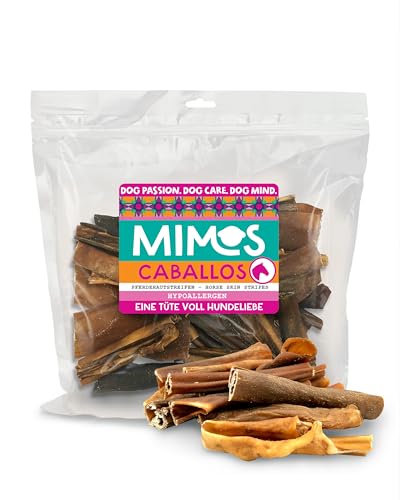 MIMOS Pferdehaut 500 g - Natürliche Kausnacks 100% Pferd getreidefrei. Schonend getrocknete Hunde-Kauartikel für Tiere Aller Größen und Rassen