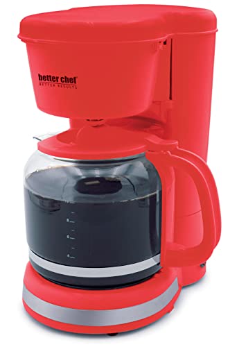 Image of Better Chef Basic Coffee Maker | 12-Cup | Pause-N-Serve | Brushed Metal Trim (Red)