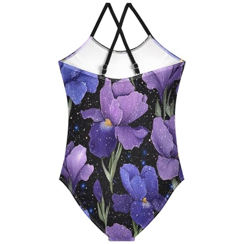 Pigsaly Girls One Piece Swimsuits Purple Lilac Gradient Flower Kids Cross Back Swimwear Toddler Beach Sport Bathing Suit 3T2