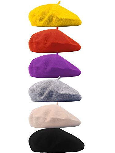Cotiny 6 Pack Beret Hat French Beret Cap Winter Fashion Solid Color Hat Beanie Cap for Women Girls Lady (Color Set 4)