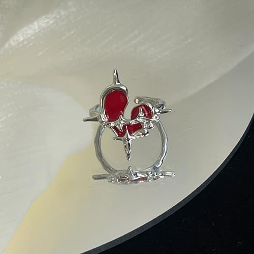 Josphlies Silver Y2K Rings Jewelry,Punk Heart Ring With Ruby,Irregular Molten Liquid Design Stacking Rings Set For Women Girls,Crystal Birthstone Rings,Women'S Personalized Statement Rings Gift thumb #3