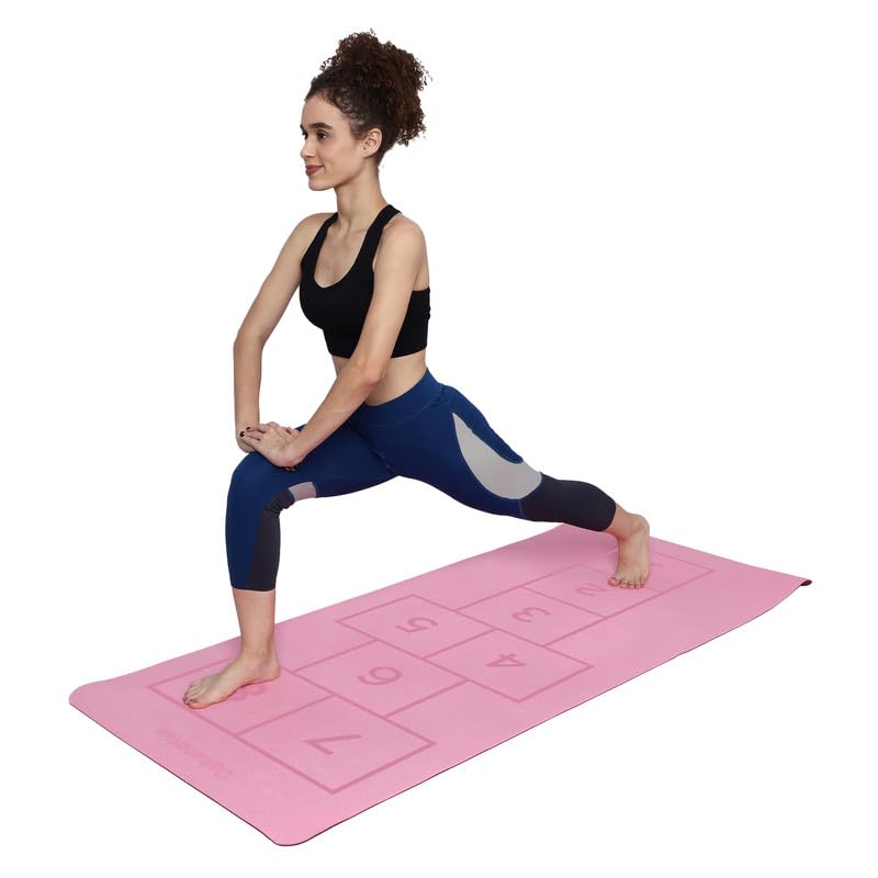 Image of Extra Wide Non Slippery TPE 6ft x 2.62ft x 6mm Yoga Mat for men, Women and Kids with hopscotch Play mat comes with Wooden Marker and bag cover - Pink