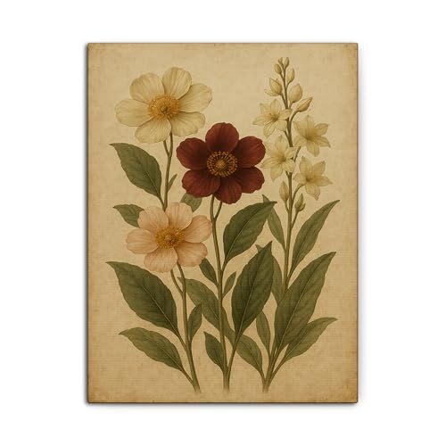 H-WALA Vintage Botanical Flowers Canvas Wall Art, Elegant Floral Décor