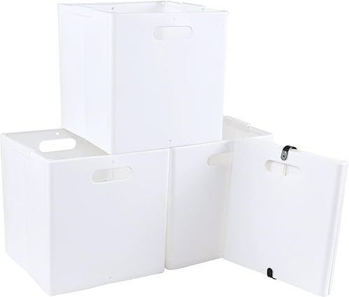 Paquete de 4 cubos de almacenamiento de plástico plegables, cubos de almacenamiento plegables blancos