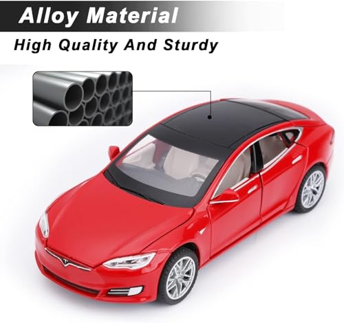 Image of Invite Enterprise Car Tesla Model 66063 1:32 Scale Alloy Diecast Model Metal Pull-Back Car With Sound Light And Opening Doors: A Kids' Toy Vehicle Gift (1:32 Tesla - Red)
