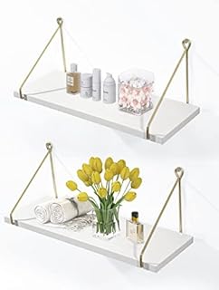 SUMGAR White Shelves Wall Mounted Floating Shelf for Bathroom Bedroom Kitchen Corner Office Toilet Organiser Set of 2 Plant Book Storage and Display Unit Home Decor Wooden Shelves, 40cm