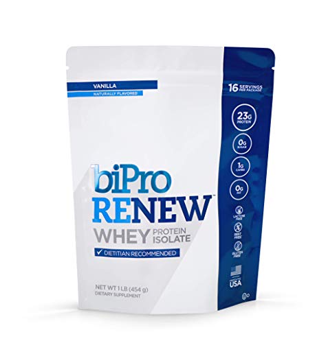 Bipro Renew 100% Whey Isolate Protein Powder, Vanilla, 1 Pound - Dietitian Recommended, Sugar Free, Suitable For Lactose Intolerance, Gluten Free, Naturally Sweetened, Hormone Free #TOP11