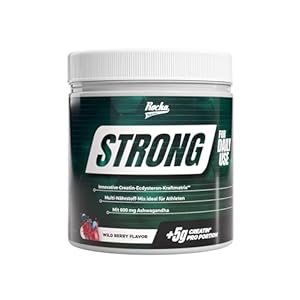 Rocka Nutrition Strong Multi-Nährstoff-Mix mit Creatin, Ashwagandha, Vitamin K2+D3, Magnesium & Zink| Veganes Kraft- & Performance Supplement | 100% Geschmack | 330 g (Wildberry)