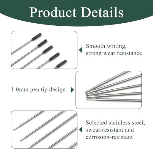 5 Pack Pen Refills Medium Black, Roller Pointe Metal Medium Refills, 11.6cm Compatible with Cross 8513 Ballpoint Pens - Image 3